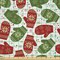 Ambesonne Christmas Fabric by The Yard, Xmas Theme Winter Mitten with Snowflakes and Nordic Roses Print, Decorative Satin Fabric for Home Textiles and Crafts, 1 Yards, Green Red and White